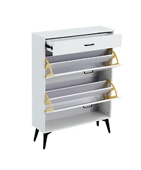 Streamdale Shoe Cabinet, Shoe Storage Shelves, Metal Leg, White