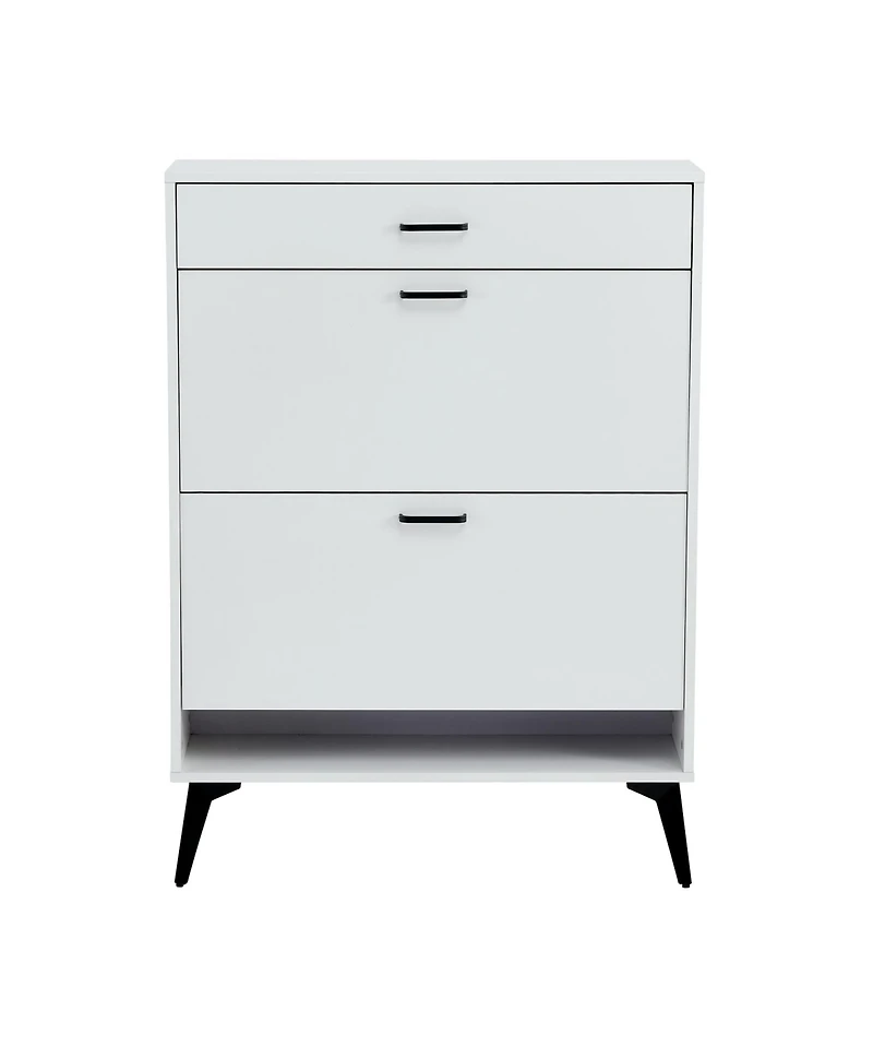 Streamdale Shoe Cabinet, Shoe Storage Shelves, Metal Leg, White