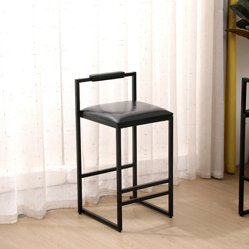 Simplie Fun Set of 2 Black Leather Bar Stools with Backrest