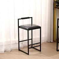 Simplie Fun Set of 2 Black Leather Bar Stools with Backrest