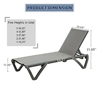 Simplie Fun Outdoor Aluminum Chaise Lounge Chairs (Gray, 2 Pack)