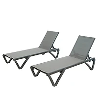 Simplie Fun Outdoor Aluminum Chaise Lounge Chairs (Gray, 2 Pack)