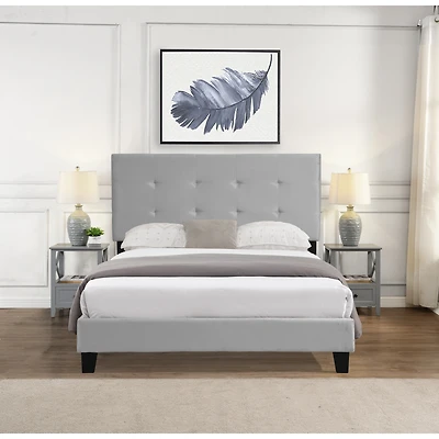 Simplie Fun Gray Upholstered Queen Platform Bed - No Box Spring Needed