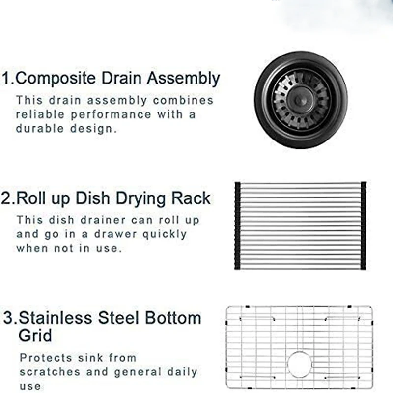 Streamdale Furniture 16 Gauge Stainless Steel Undermount Kitchen Sink