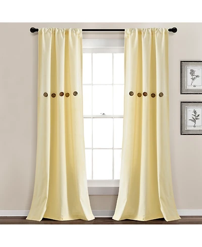 Lush Decor Farmhouse Button Stripe Yarn Dyed Woven Cotton Window Curtain Panels