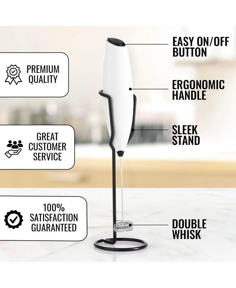 Double Whisk Milk Frother for Coffee With Upgraded Holster Stand