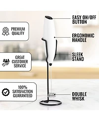 Double Whisk Milk Frother for Coffee With Upgraded Holster Stand