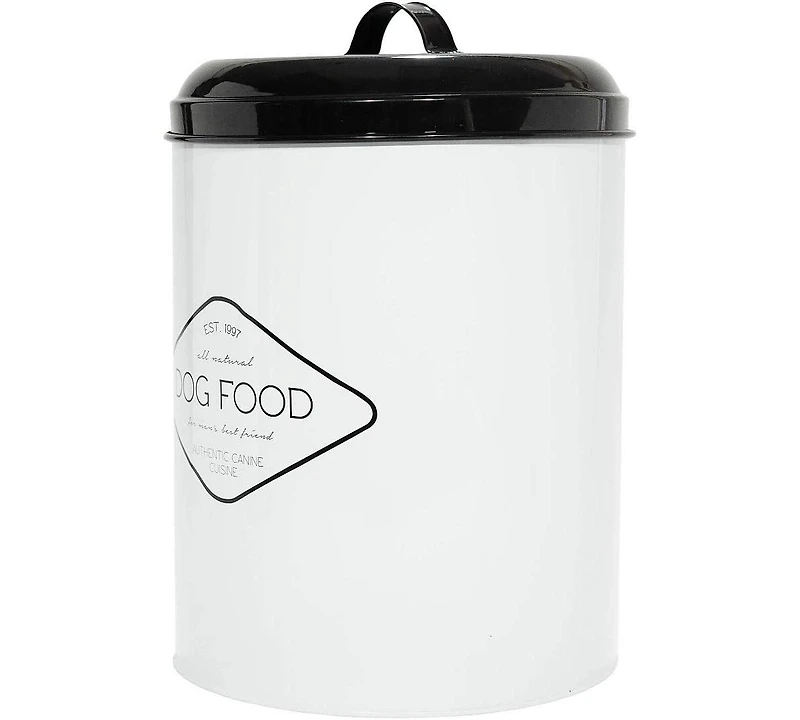 Amici Pet Buster Dog Food Metal Treat Storage Canister, 8.5 qt, White w/ Black Lid
