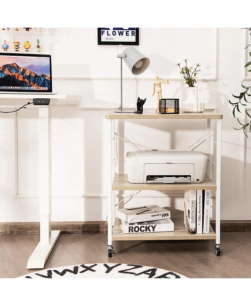3-Tier Kitchen Baker's Rack with Microwave Shelf, Storage Hooks, and Utility Cart