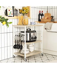 3-Tier Kitchen Baker's Rack with Microwave Shelf, Storage Hooks, and Utility Cart