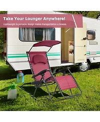 Slickblue Folding Recliner Lounge Chair with Shade Canopy Cup Holder