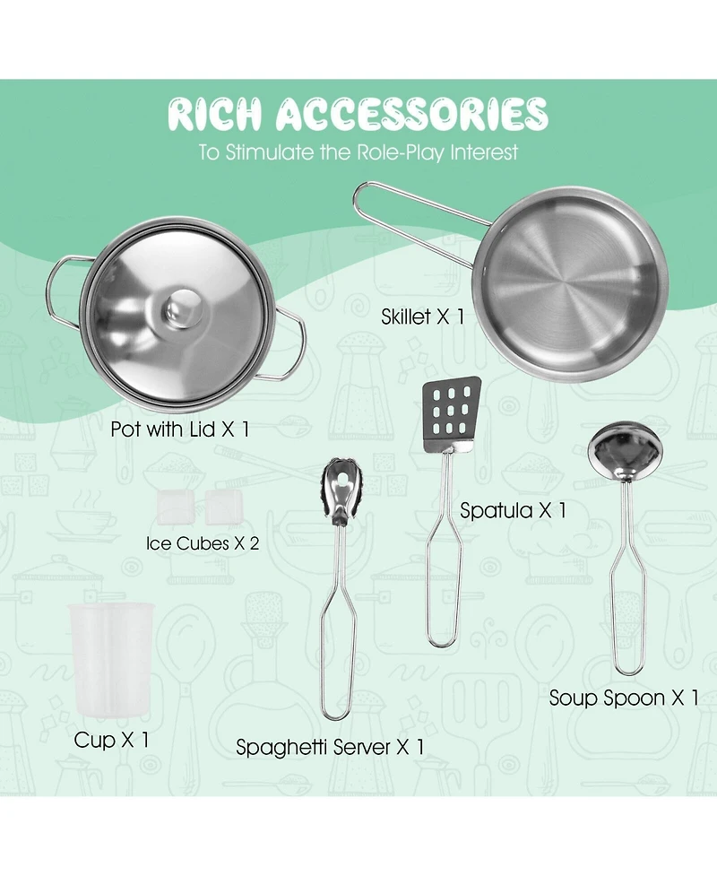 Slickblue Kids Corner Wooden Kitchen Playset with Cookware Accessories