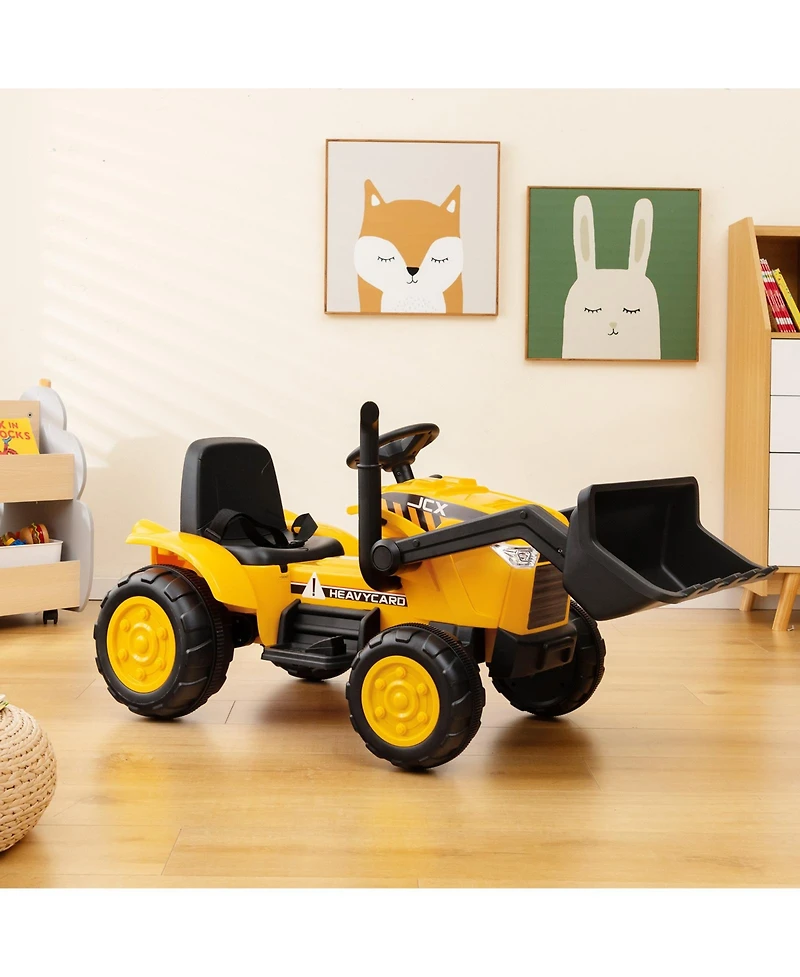 Slickblue 12V Kid's Ride on Excavator with Adjustable Digging Bucket-Yellow