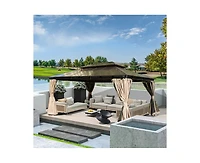 Mondawe 12x16ft Permanent Aluminum Outdoor Canopy Gazebo, Double Roof Uv Protection, Bug Netting, Lifetime Rustproof