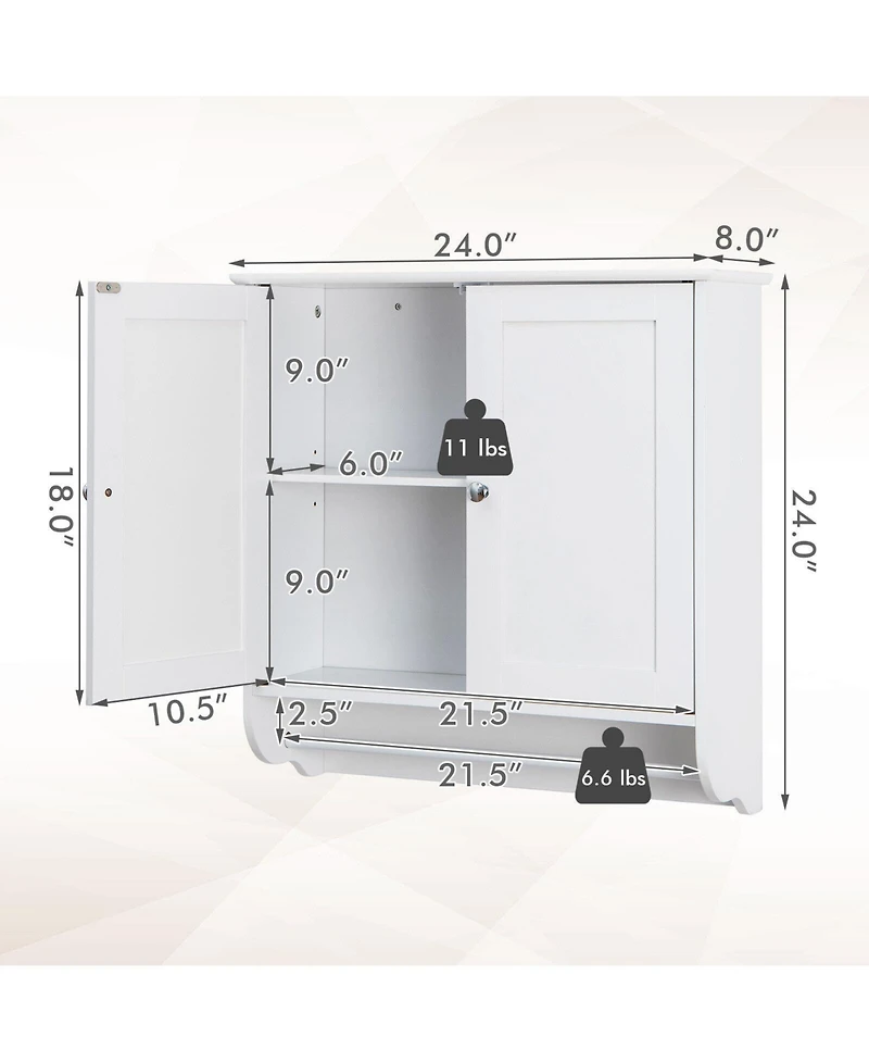 Sugift Wall Mounted Bathroom Storage Medicine Cabinet with Towel Bar