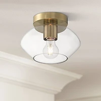 Possini Euro Design Gustin Modern Ceiling Light Semi Flush-Mount Fixture 8 3/4" Brass Clear Glass for Bedroom Kitchen Living Room