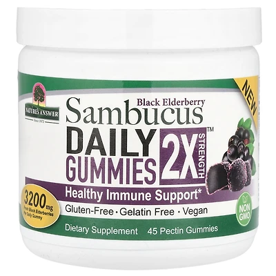 Nature's Answer Black Elderberry Sambucus Daily Gummies 2X Strength 3 200 mg