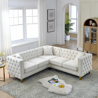 Streamdale 82.2" Velvet L-Shaped Corner Sofa, 5-Seater
