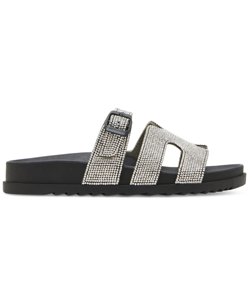 Madden Girl Women's Darling Rhinestone Embellished Footbed Slide Sandals