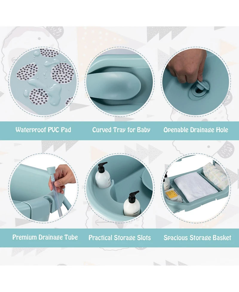 Costway Baby Changing Table with Bathtub, Folding & Portable Diaper Station Wheels