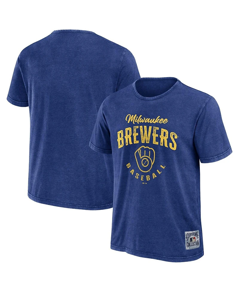 Darius Rucker Men's Collection by Fanatics Heather Royal Milwaukee Brewers Cooperstown Washed T-Shirt