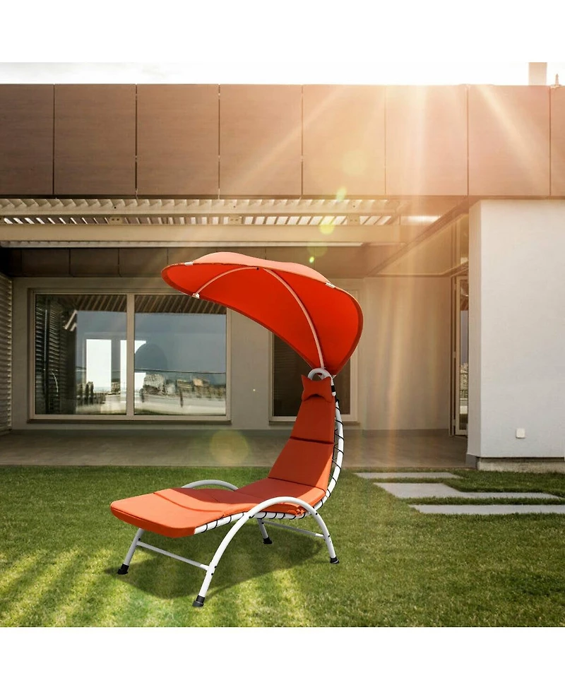 Slickblue Patio Hanging Swing Hammock Chaise Lounger Chair with Canopy-Orange