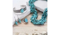 Bling Jewelry Large Natural Stones Cluster Multi Strand Collar Necklace & Stretch Bracelet Set