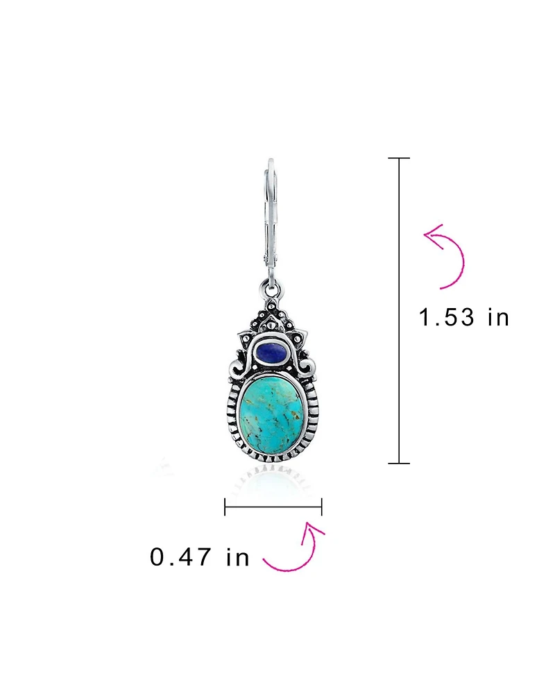 Bling Jewelry South Western Style Multi Stones Natural Stabilized Turquoise Oval Lapis Lever back Dangle Earrings Sterling Silver