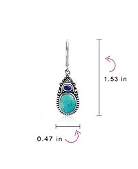 Bling Jewelry South Western Style Multi Stones Natural Stabilized Turquoise Oval Lapis Lever back Dangle Earrings Sterling Silver