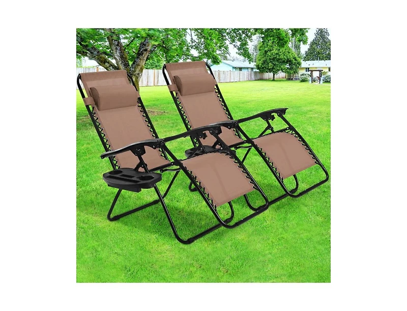 Slickblue 2 Pieces Folding Lounge Chair with Zero Gravity