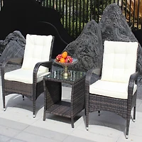 Simplie Fun Outdoor patio Furniture sets 3 piece Conversation set wicker Rattan Sectional Sofa With Seat Cushions(Beige Cushion)