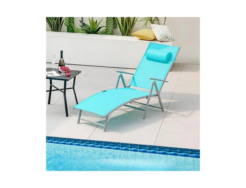 Slickblue Folding Chaise Lounge Chair Outdoor Reclining Chair for Backyard-Tuiquoise