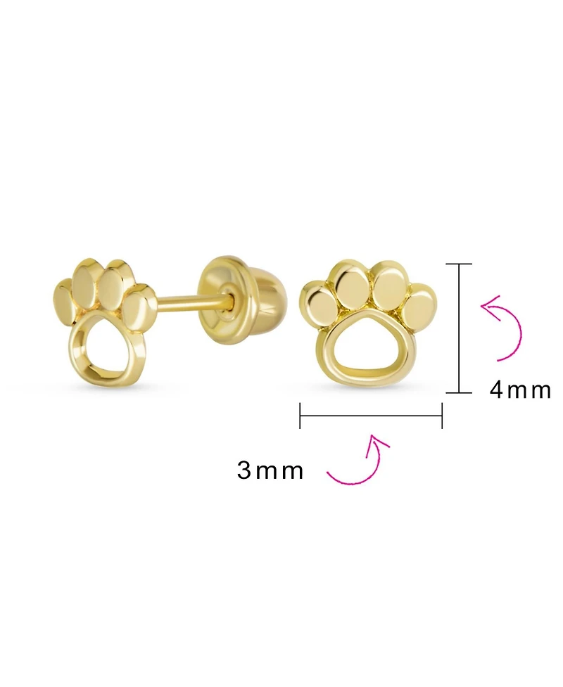 Bling Jewelry Tiny Mini Bff Animal Puppy Kitten Pet Dog Lover Cat Open Paw Print Stud Earrings 10K Yellow Gold Safety Clutch Screw back
