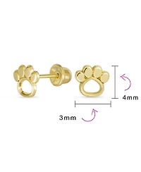 Bling Jewelry Tiny Mini Bff Animal Puppy Kitten Pet Dog Lover Cat Open Paw Print Stud Earrings 10K Yellow Gold Safety Clutch Screw back