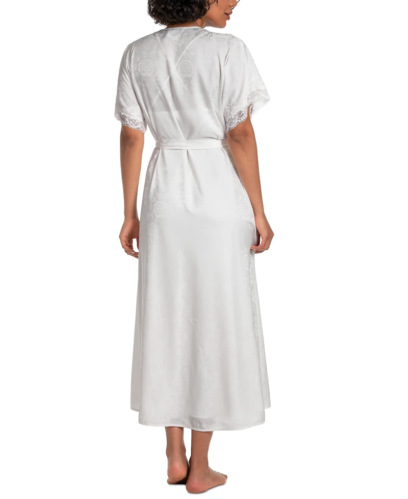 Linea Donatella Women's Satin Jacquard Lace-Trim Robe