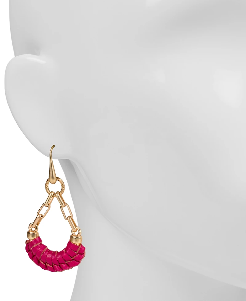 Patricia Nash Gold-Tone Leather-Wrapped Open Drop Earrings