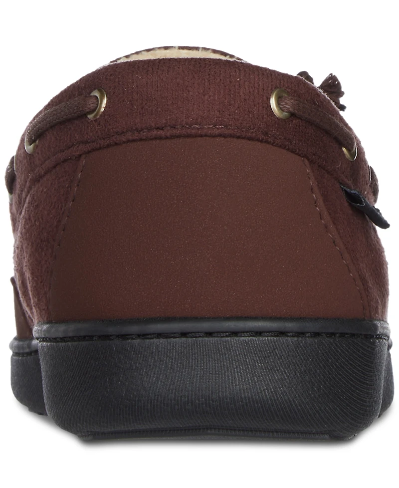 Isotoner Men's Water Repellent Microsuede Carter Boater Moccasin Slipper with Memory Foam