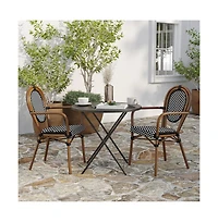 Merrick Lane Celia Set Of Two Stacking Thonet Bistro Style Chair With Arms, Pe Rattan Seat, And Metal Frame For Indoor/Outdoor Use