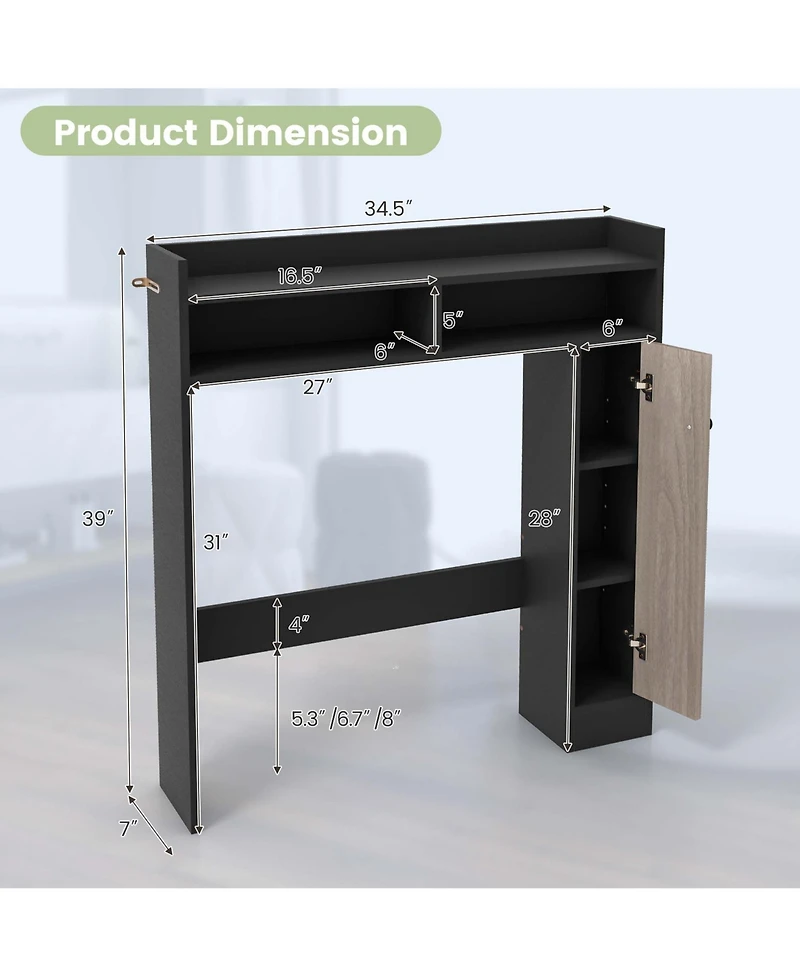 Over the Toilet Bathroom Cabinet Floor Storage Organizer with Adjustable Shelves