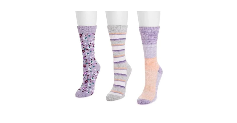 Muk Luks Women's 3 Pack Cotton Compression Crew Socks, Lavender, One