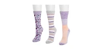 Muk Luks Women's 3 Pack Cotton Compression Crew Socks, Lavender, One