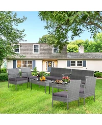 Costway 8 Pcs Outdoor Rattan Furniture Set Patio Conversation Sofa Set Cushioned Grey