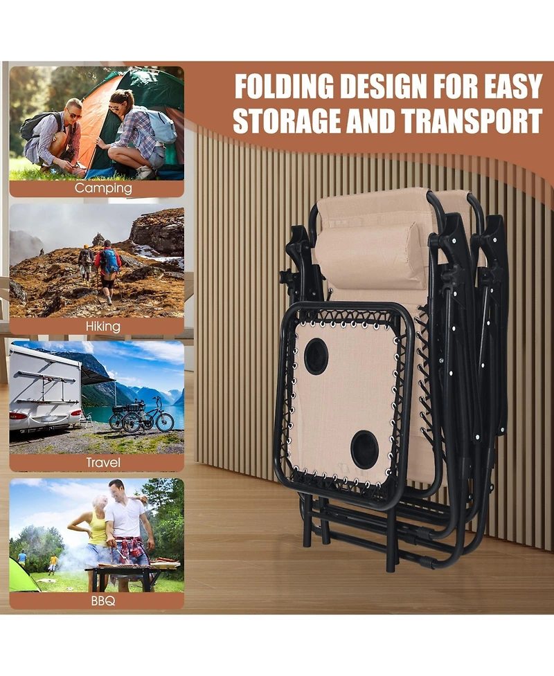 Slickblue 3 Pieces Folding Portable Zero Gravity Reclining Lounge Chairs Table Set