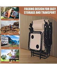 Slickblue 3 Pieces Folding Portable Zero Gravity Reclining Lounge Chairs Table Set