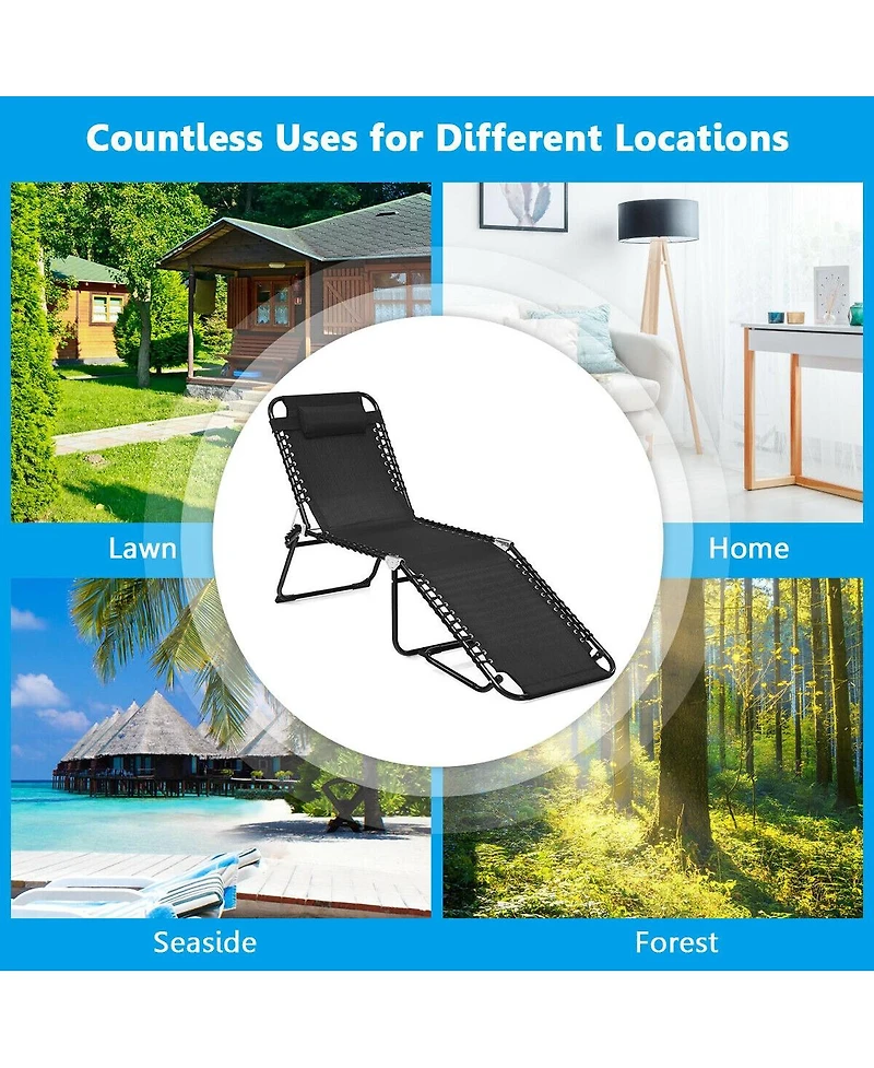 Slickblue Folding Heightening Design Beach Lounge Chair with Pillow for Patio