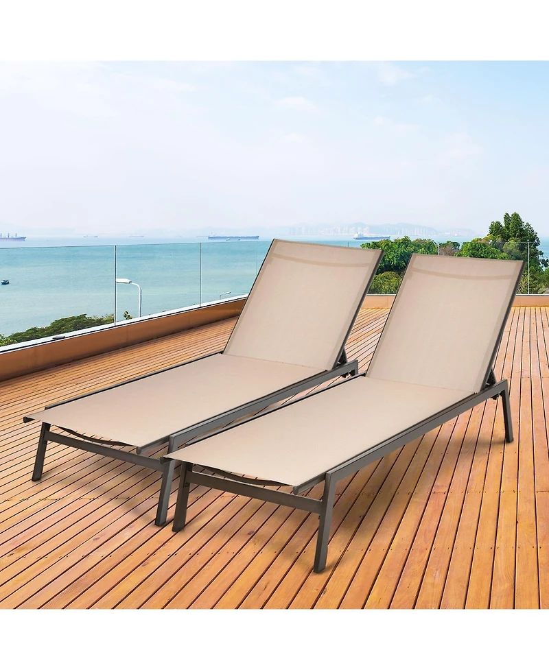 Slickblue Outdoor Reclining Chaise Lounge Chair with 6-Position Adjustable Back