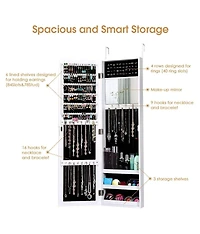 Sugift Full Length Mirror Jewelry Cabinet with Ring Slots and Necklace Hooks-White