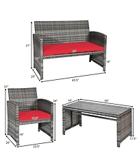 Costway 8PCS Patio Rattan Furniture Set Conversation Glass Table Top Cushioned Sofa