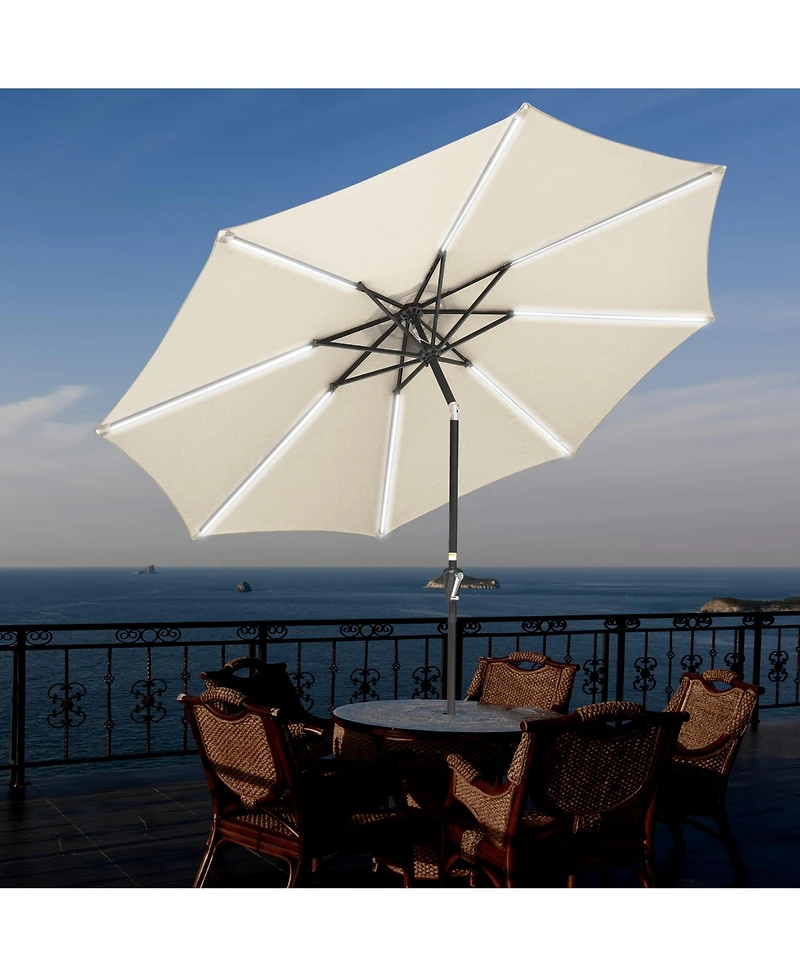 9ft Solar Led Patio Umbrella Outdoor Yard Parasol Pool Sunshade Tilt with Crank