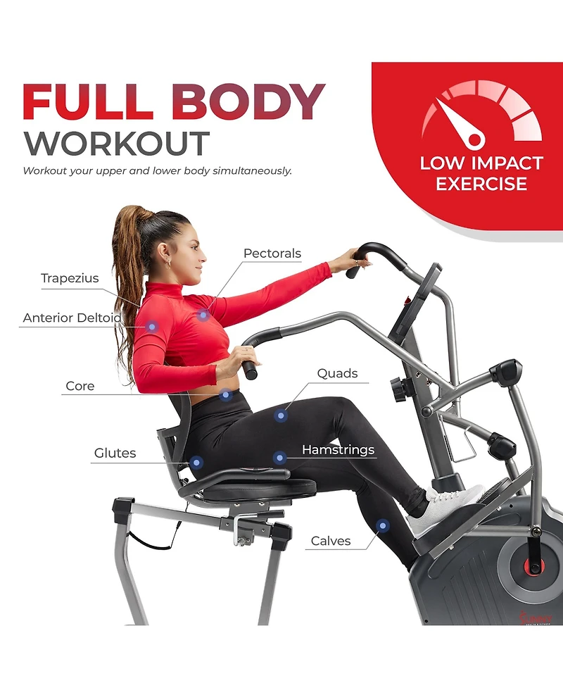 Sunny Health & Fitness Elite Recumbent Cross Trainer & Elliptical Machine with 12-Level Magnetic Resistance & Exclusive SunnyFit App Enhanced Bluetoot